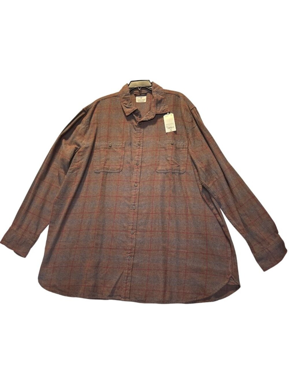 Mutual Weave Mens 2XLT Plum Onyx Check Button-Up Shirt Big & Tall Long Sleeve